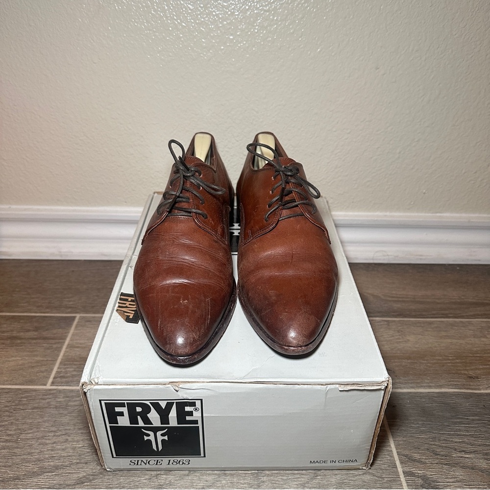 Frye Brown Leather Oxfords with Brogue Detailing